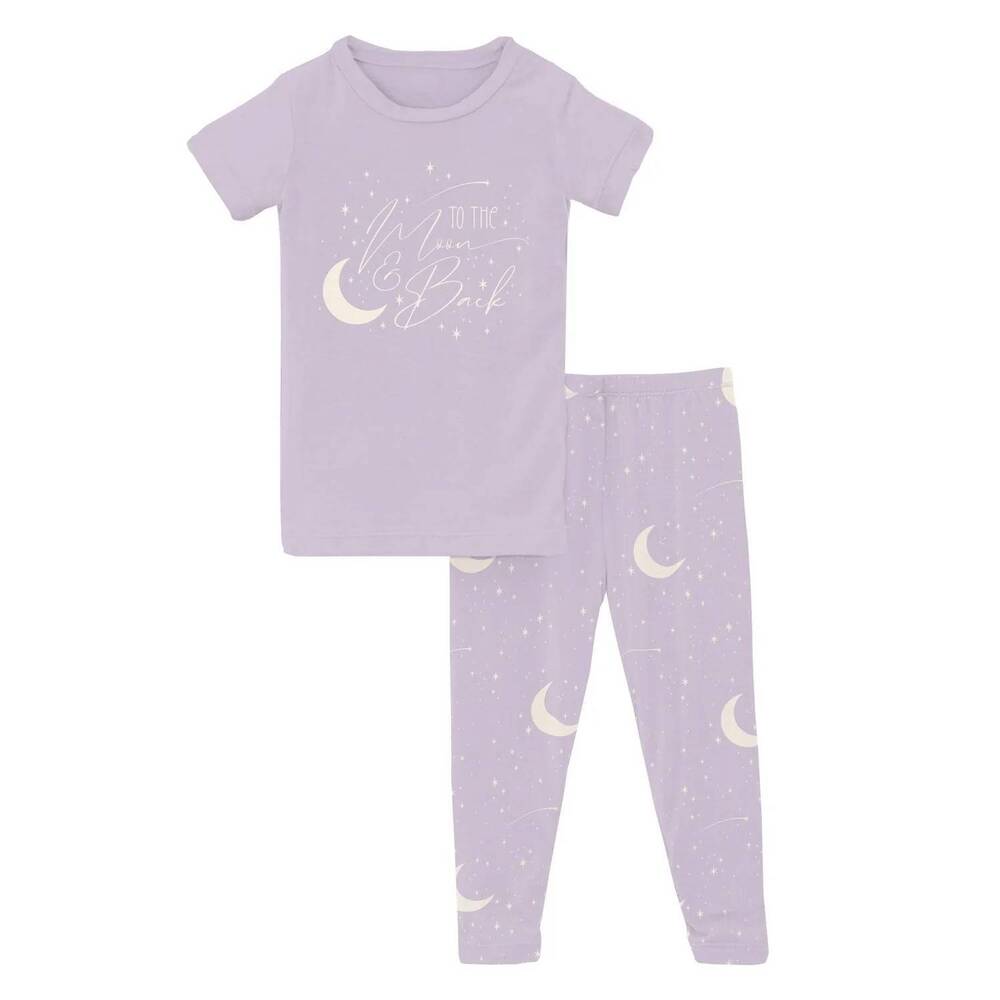 NEW KICKEE kids' short sleeve graphic tee pajama set in purple